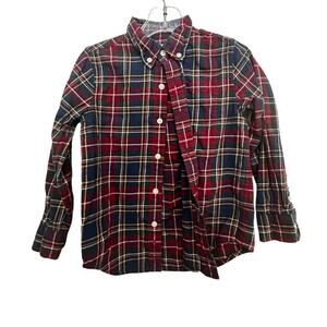 Janie and Jack Boys' Red Green Plaid Print Button Down Tartan Shirt Size 4